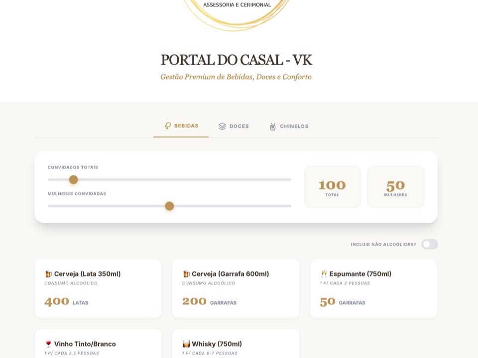 Portal do Casal - VK: calculadora de bebidas, doces e itens para casamento